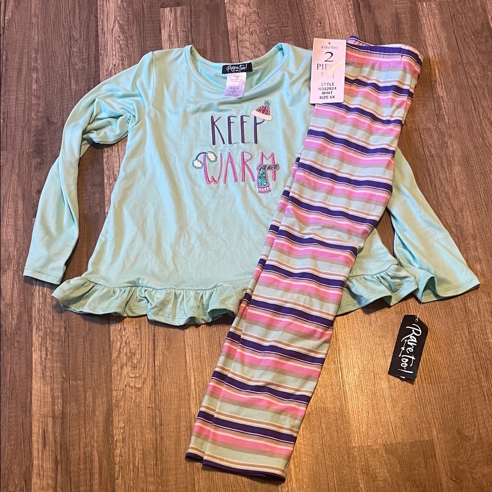 Rare too! Mint Pajama Set with Multicolor Stripes girls 6X